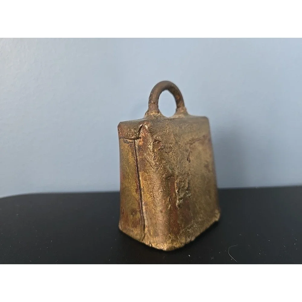 Vintage Brass Cow Bell, Rustic Handcrafted, Fold‎ Over Rivets, 3
